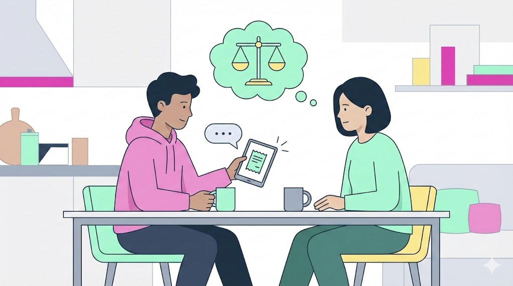 Roommates discussing bills calmly at home